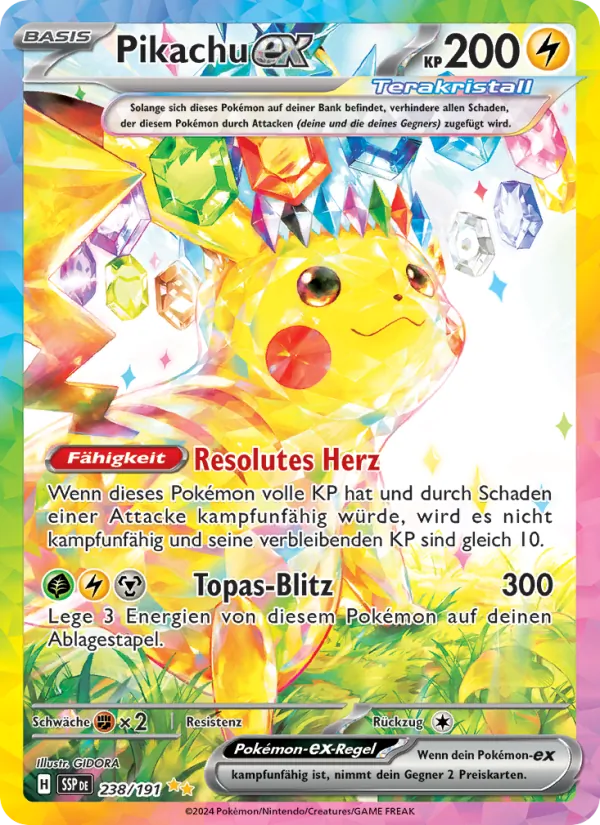 Karte Pikachu-ex aus Stürmische Funken, Nummer 238/191