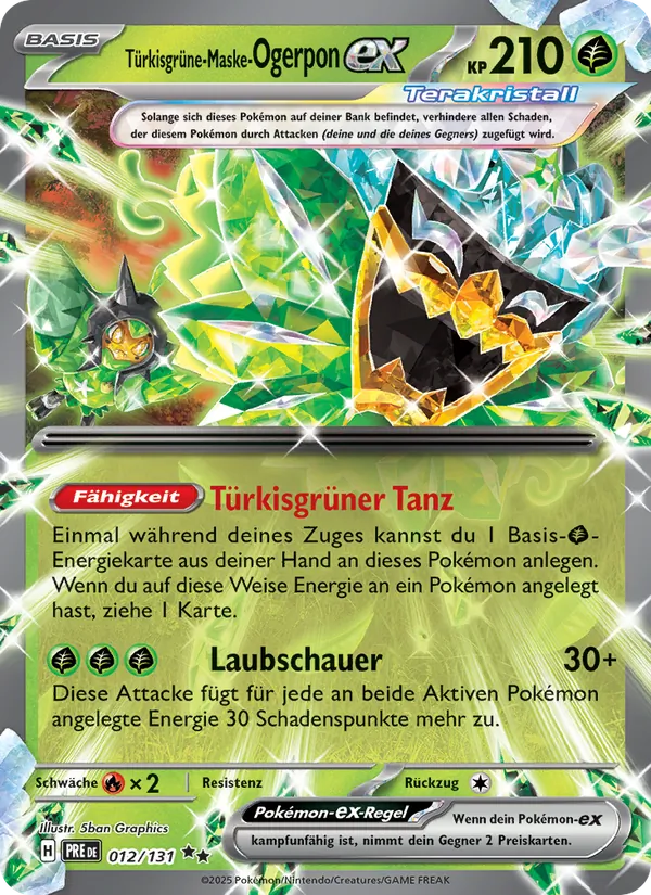 Karte Türkisgrüne-Maske-Ogerpon-ex aus Prismatische Entwicklungen, Nummer 012/131