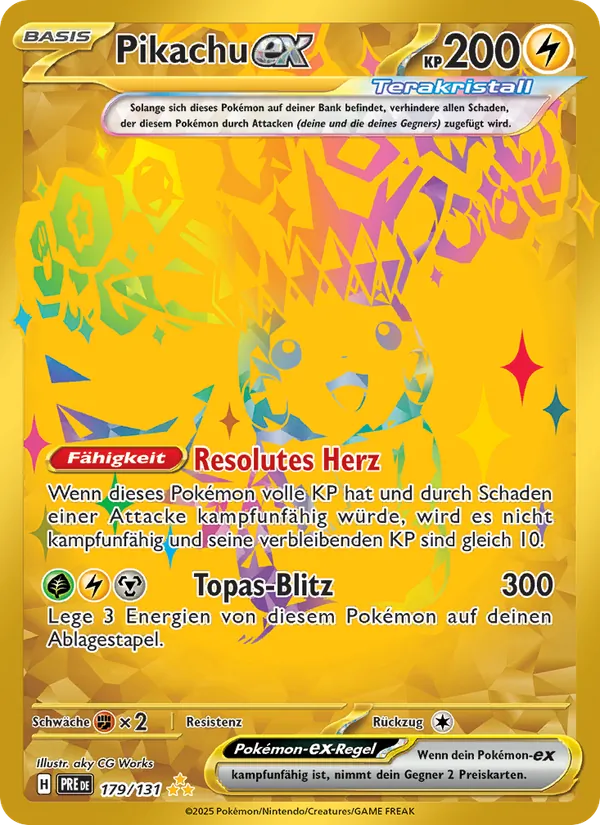 Karte Pikachu-ex aus Prismatische Entwicklungen, Nummer 179/131