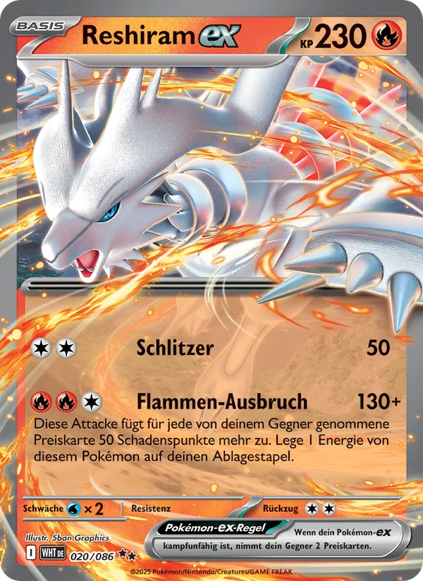 Karte Reshiram-ex aus Weiße Flammen, Nummer 020/86