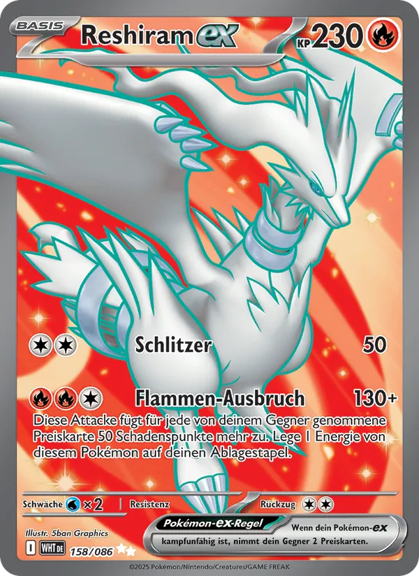 Karte Reshiram-ex aus Weiße Flammen, Nummer 158/86