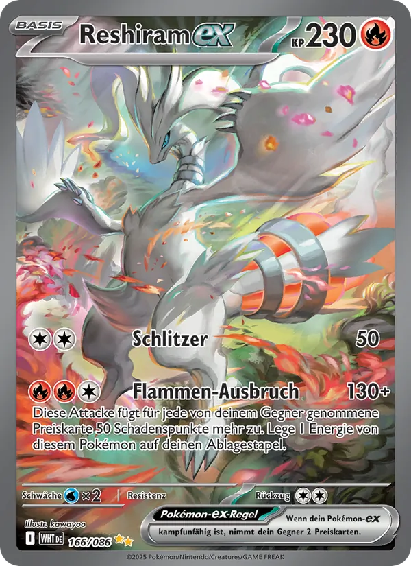 Karte Reshiram-ex aus Weiße Flammen, Nummer 166/86