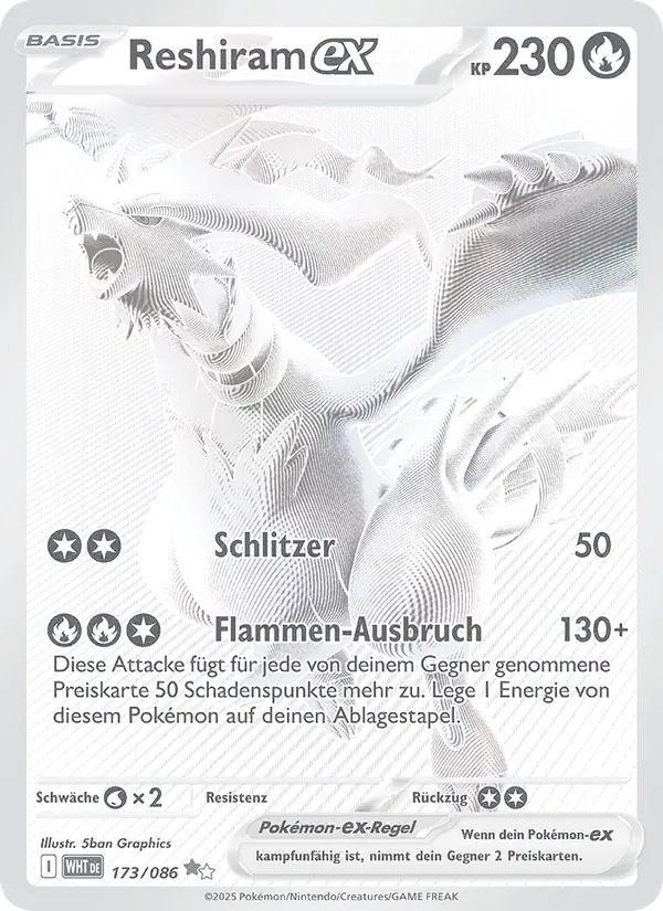 Karte Reshiram-ex aus Weiße Flammen, Nummer 173/86