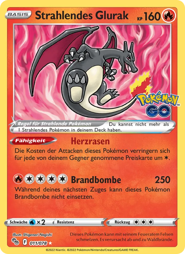 Karte Strahlendes Glurak aus Pokémon GO, Nummer 011/78
