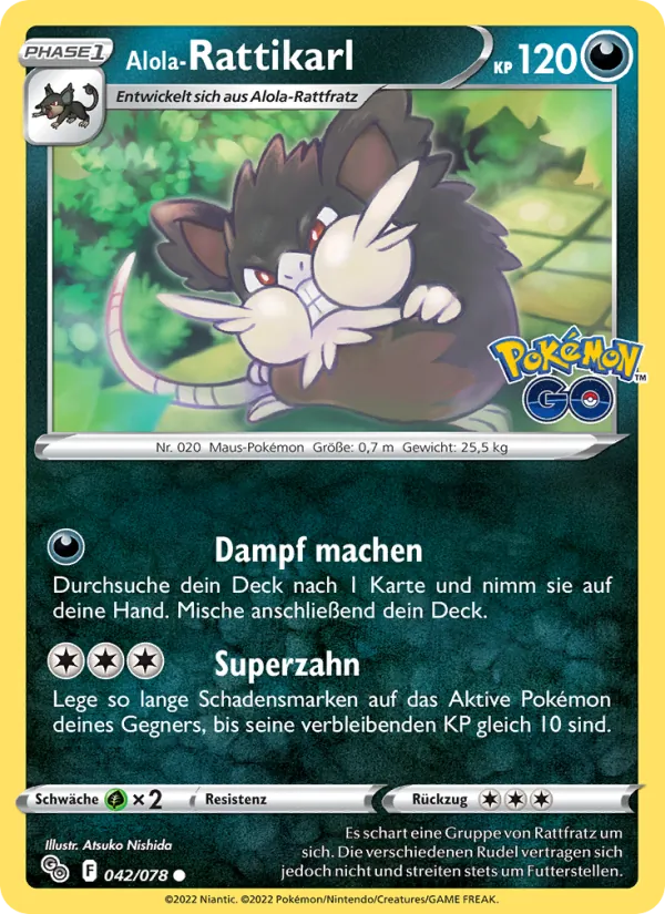 Karte Alola-Rattikarl aus Pokémon GO, Nummer 042/78