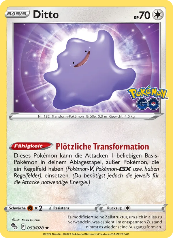 Karte Ditto aus Pokémon GO, Nummer 053/78