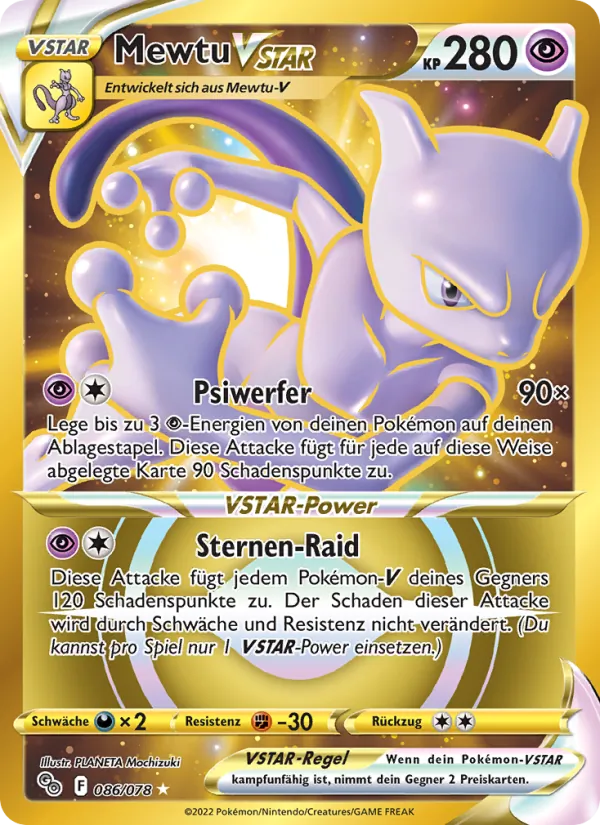 Karte Mewtu VSTAR aus Pokémon GO, Nummer 086/78