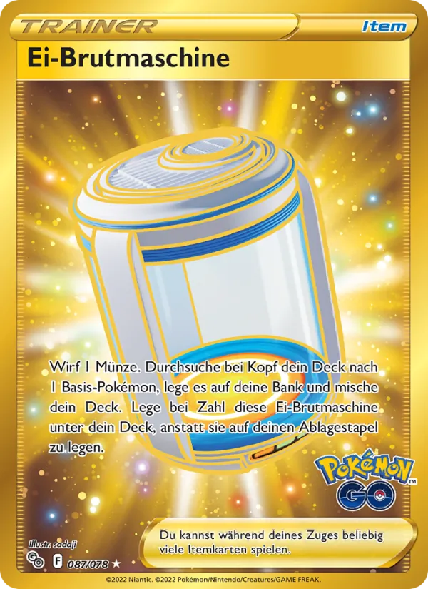 Karte Ei-Brutmaschine aus Pokémon GO, Nummer 087/78