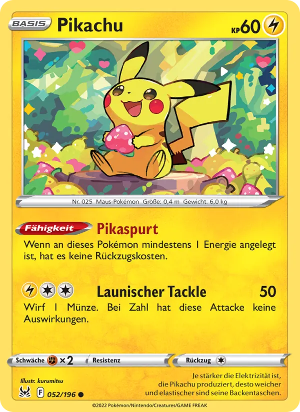 Karte Pikachu aus Verlorener Ursprung, Nummer 052/196