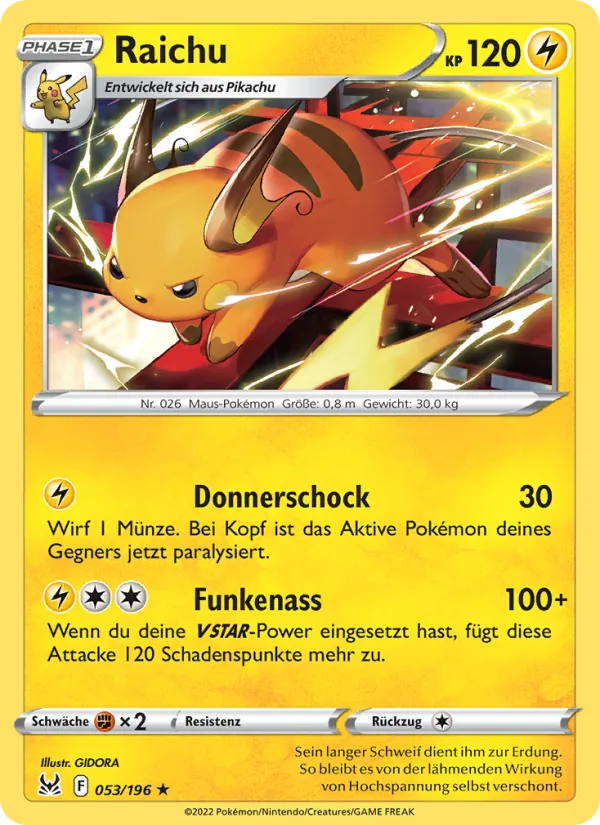 Karte Raichu aus Verlorener Ursprung, Nummer 053/196