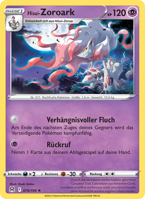 Karte Hisui-Zoroark aus Verlorener Ursprung, Nummer 076/196