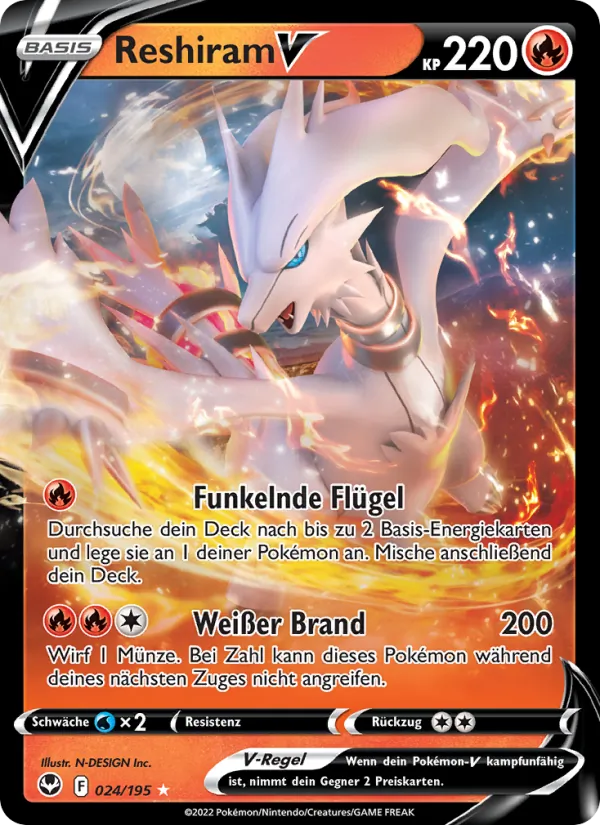 Karte Reshiram V aus Silberne Sturmwinde, Nummer 024/195