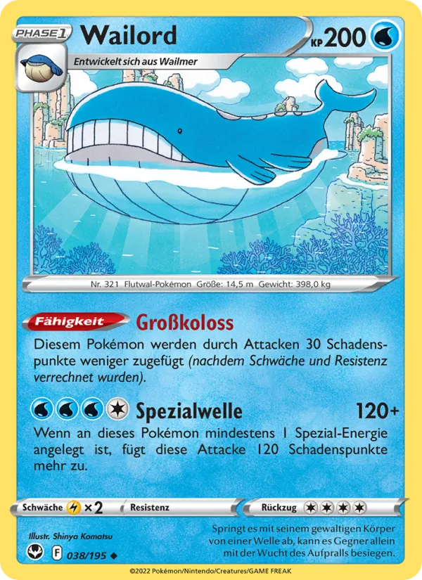 Karte Wailord aus Silberne Sturmwinde, Nummer 038/195