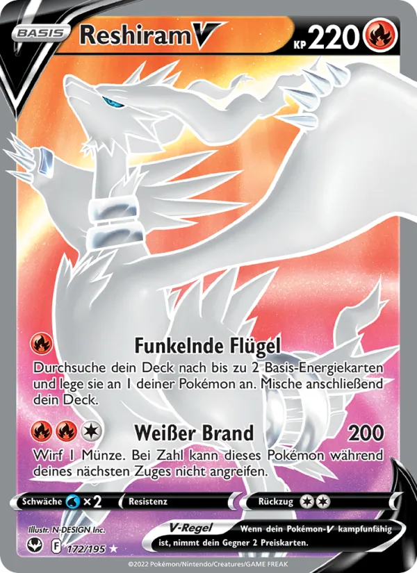 Karte Reshiram V aus Silberne Sturmwinde, Nummer 172/195