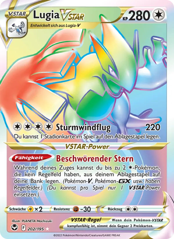 Karte Lugia VSTAR aus Silberne Sturmwinde, Nummer 202/195