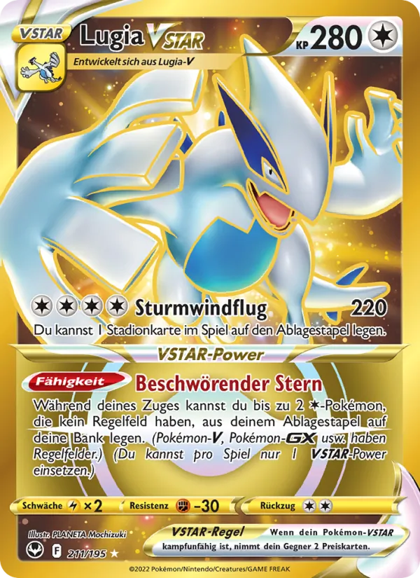 Karte Lugia VSTAR aus Silberne Sturmwinde, Nummer 211/195