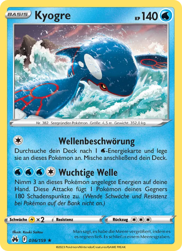 Karte Kyogre aus Zenit der Könige, Nummer 036/159