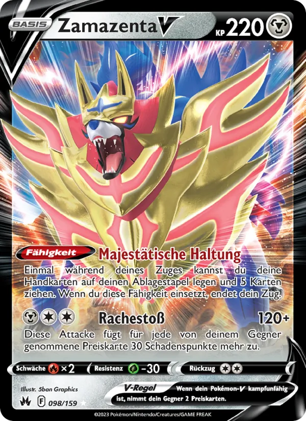 Karte Zamazenta V aus Zenit der Könige, Nummer 098/159