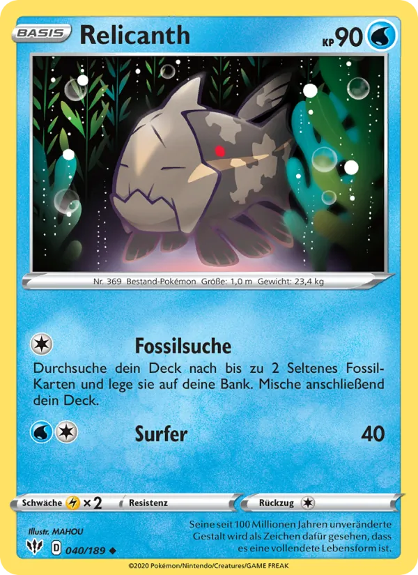 Karte Relicanth aus Flammende Finsternis, Nummer 40/189