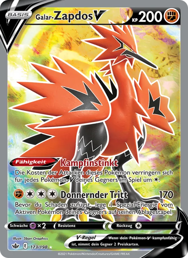 Karte Galar-Zapdos V aus Schaurige Herrschaft, Nummer 173/198
