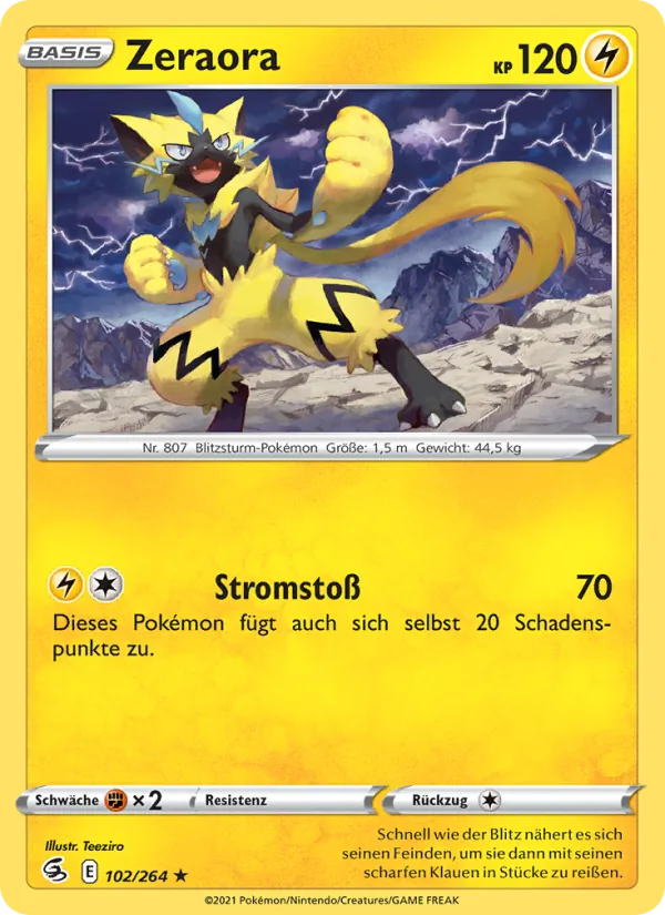 Karte Zeraora aus Fusionsangriff, Nummer 102/264
