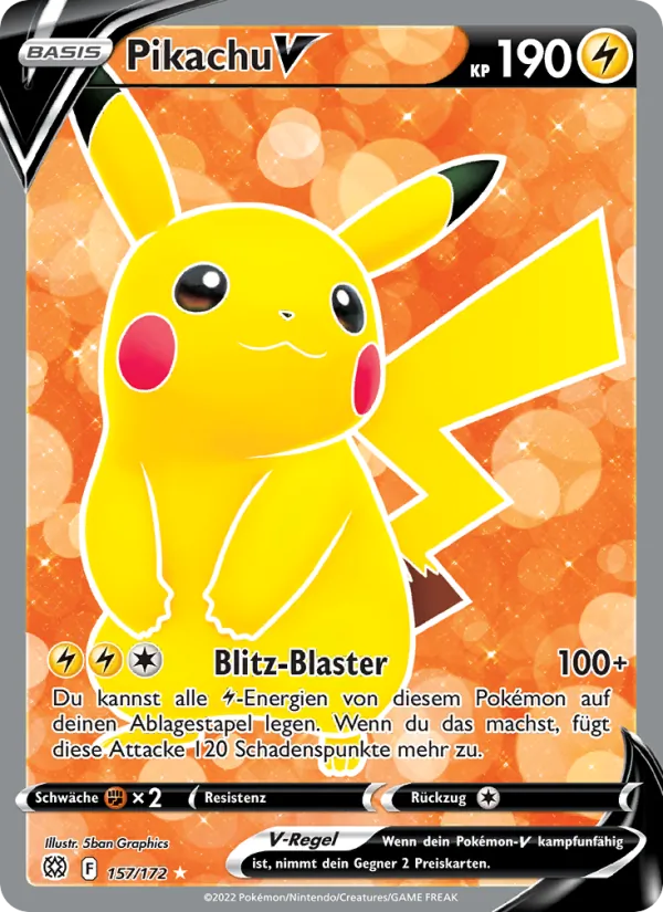 Karte Pikachu V aus Strahlende Sterne, Nummer 157/172