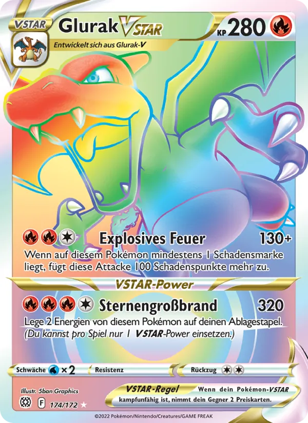 Karte Glurak VSTAR aus Strahlende Sterne, Nummer 174/172