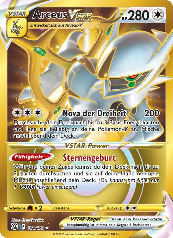 Karte Arceus VSTAR aus Strahlende Sterne, Nummer 184/172