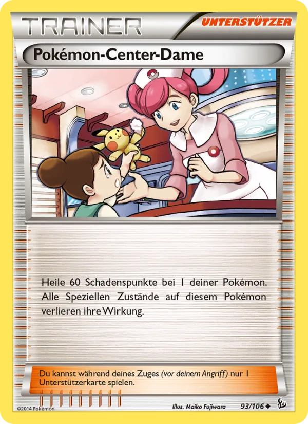 Karte Pokémon-Center-Dame aus Flammenmeer, Nummer 93/106