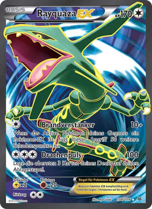 Karte Rayquaza EX aus Drachenleuchten, Nummer 104/108