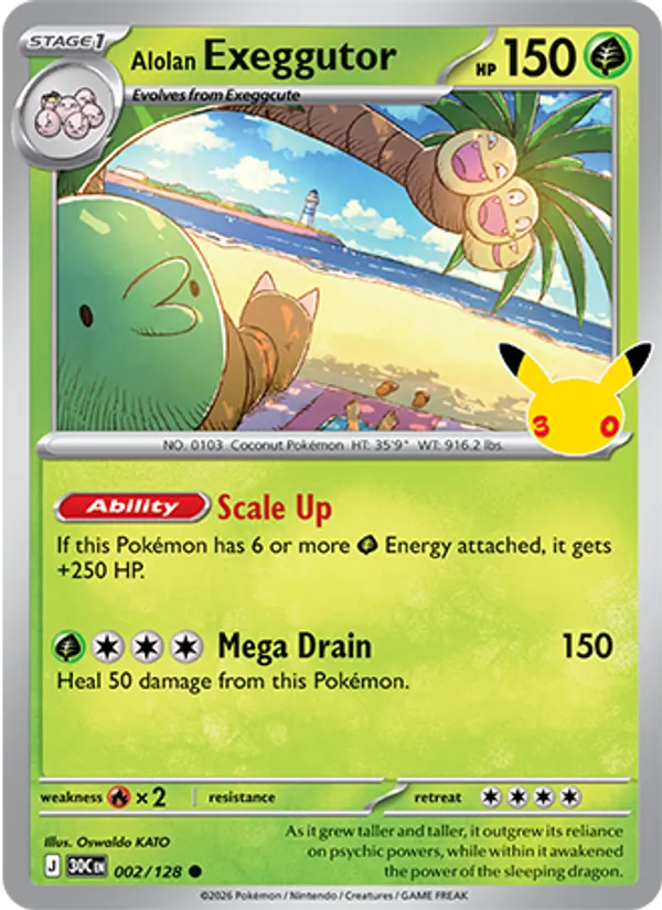 Alolan Exeggutor card from 30th Celebration, number 002/128