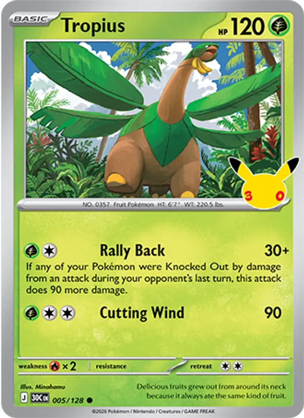 Tropius card from 30th Celebration, number 005/128