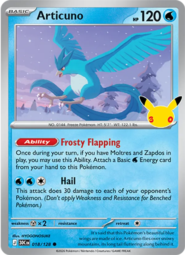 Articuno card from 30th Celebration, number 018/128