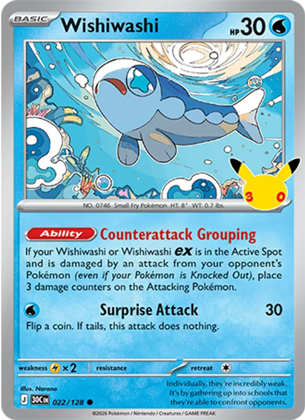 Wishiwashi card from 30th Celebration, number 022/128