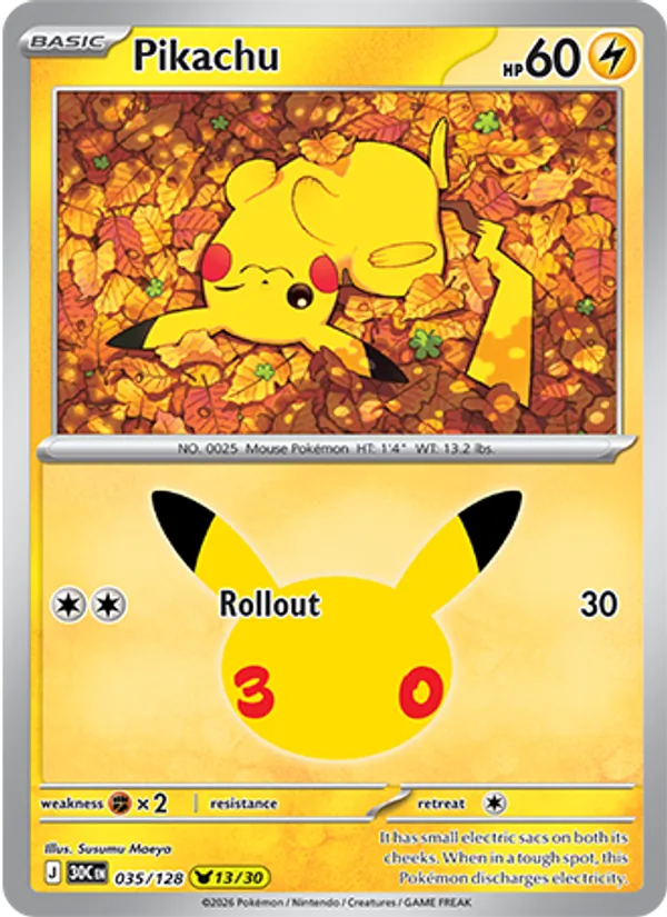 Pikachu card from 30th Celebration, number 035/128
