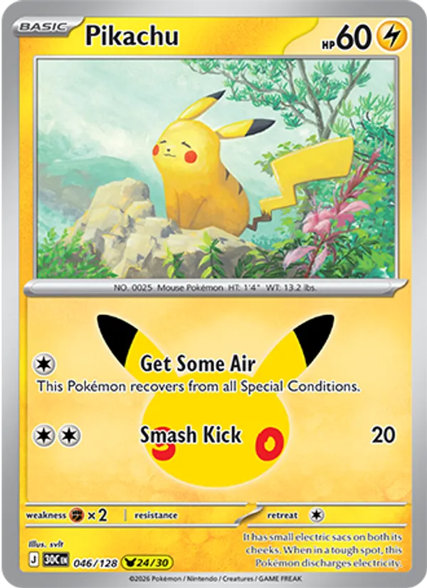 Pikachu card from 30th Celebration, number 046/128