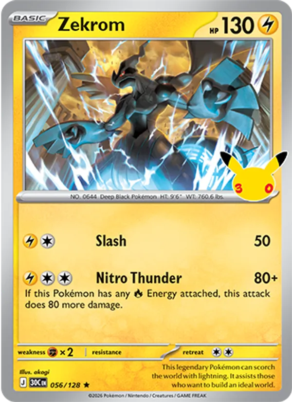 Zekrom card from 30th Celebration, number 056/128