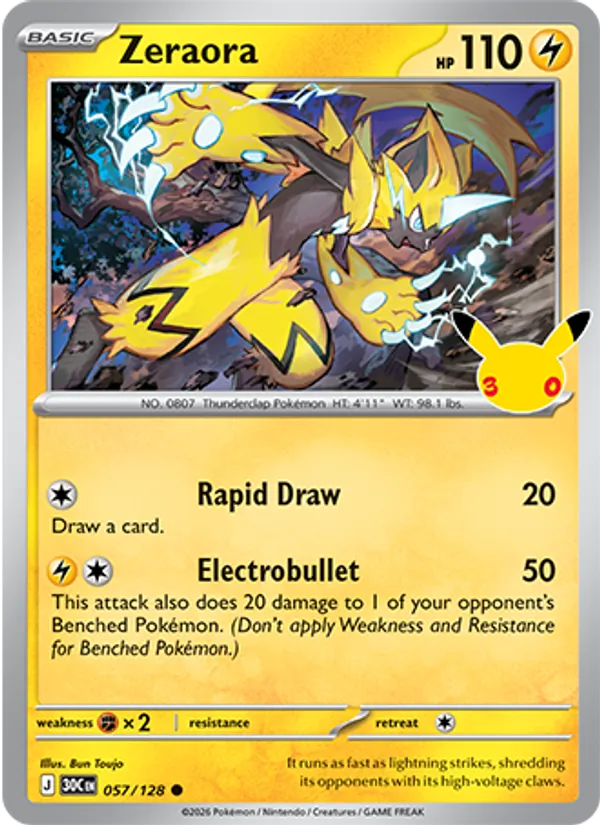 Zeraora card from 30th Celebration, number 057/128