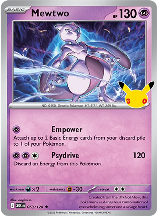 Mewtwo card from 30th Celebration, number 063/128