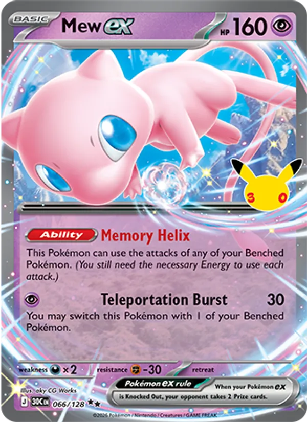 Mew ex card from 30th Celebration, number 066/128