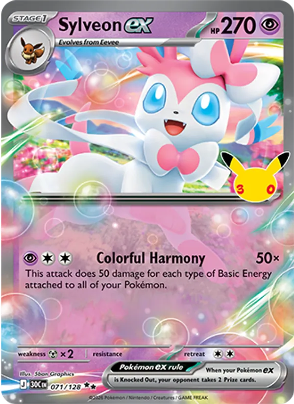 Sylveon ex card from 30th Celebration, number 071/128