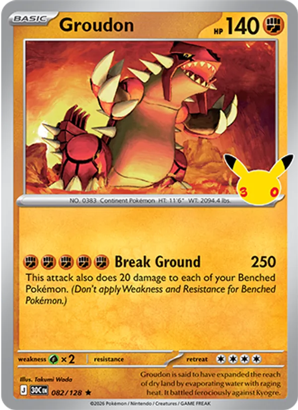 Groudon card from 30th Celebration, number 082/128