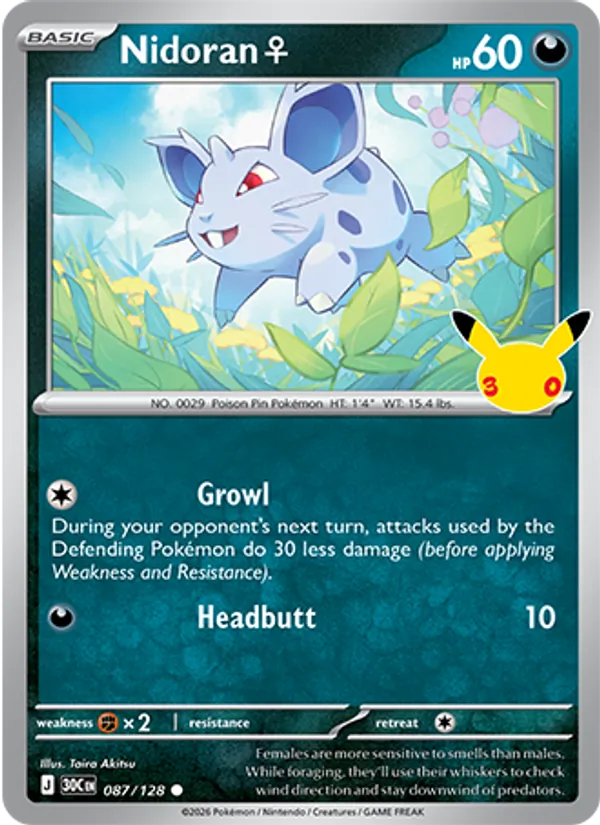 Nidoran♀ card from 30th Celebration, number 087/128