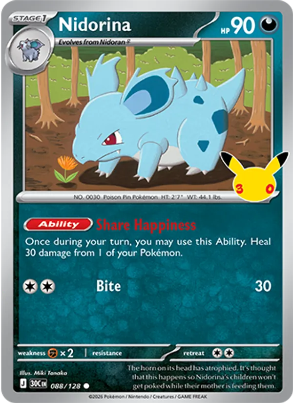 Nidorina card from 30th Celebration, number 088/128