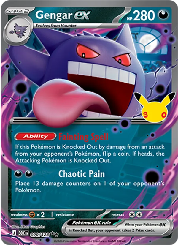 Gengar ex card from 30th Celebration, number 090/128