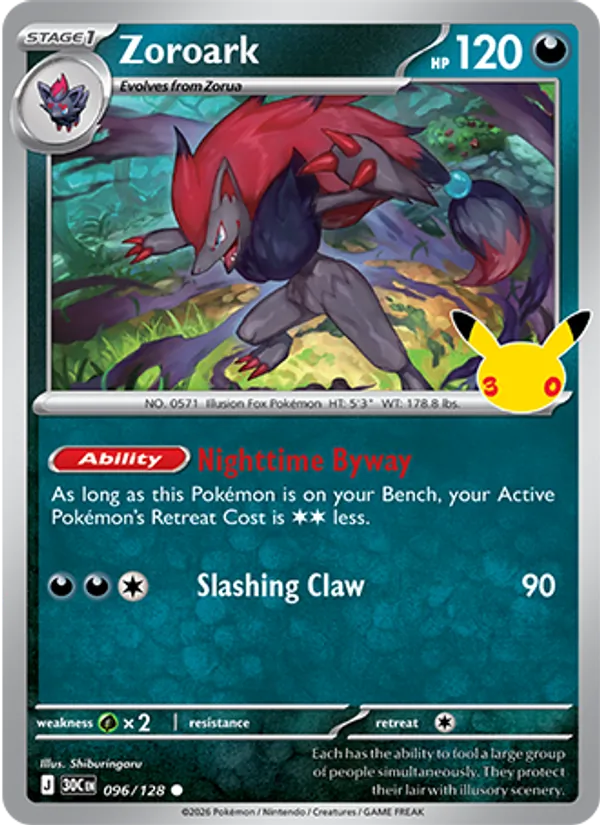 Zoroark card from 30th Celebration, number 096/128