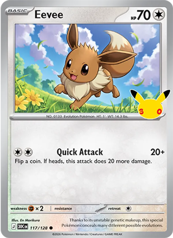 Eevee card from 30th Celebration, number 117/128