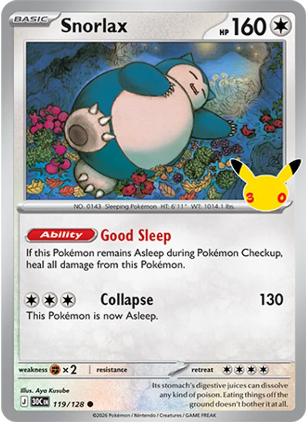 Snorlax card from 30th Celebration, number 119/128