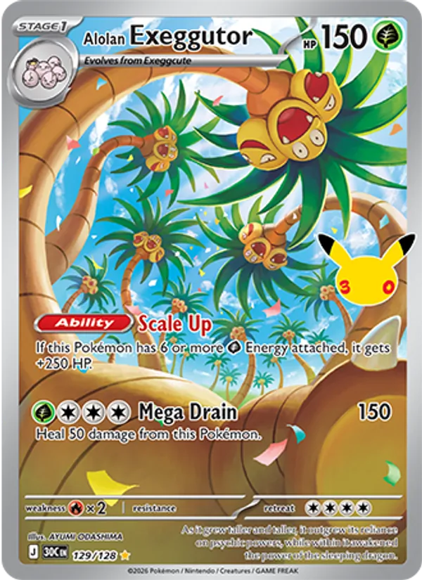 Alolan Exeggutor card from 30th Celebration, number 129/128