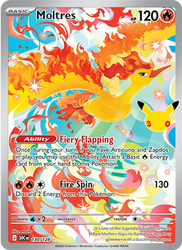 Moltres card from 30th Celebration, number 130/128